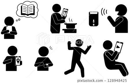 代表現代數位生活方式和科技使用的象形圖 128948425