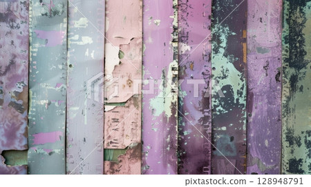 A muted color palette of faded pinks purples and greens arranged in a haphazard fashion to mimic the look of a vintage film strip 128948791