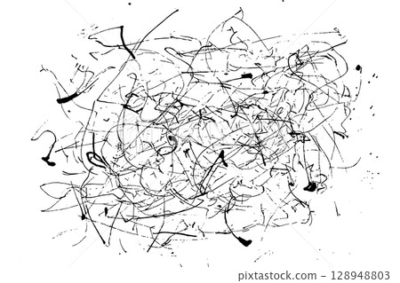 Black ink scratches grunge texture overlay isolated on white background 128948803