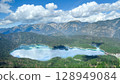 Aerial view of Eibsee Lake in Germany, surrounded by lush green forests and majestic mountains under  128949084