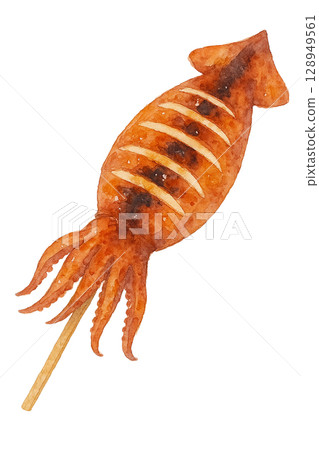 Grilled squid on skewers (PNG cutout) 128949561