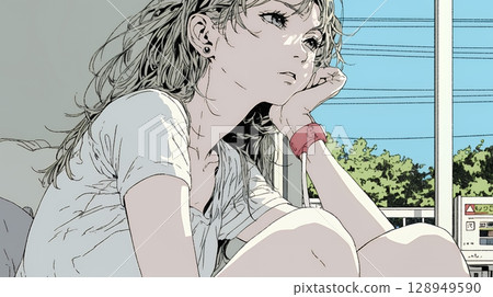 坐在醫院病床上的憂鬱症婦女 128949590