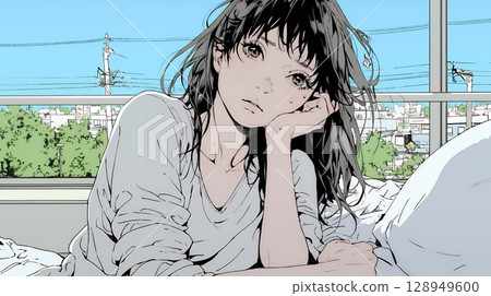 Depressed woman sitting on a hospital bed Depressed woman sitting on a hospital bed 128949600