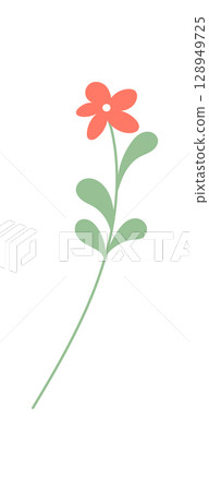Flat flower design with vibrant bloom and green leaves. Simple plant graphic represents natures beauty. Ideal for botanical themes, the artwork serves as a modern visual element. Flat flower design with vibrant bloom and green leaves. Simple plant graphic represents natures beauty. Ideal for botanical themes, the artwork serves as a modern visual element. 128949725