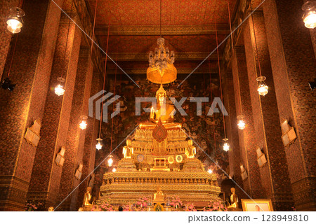 Phra Phuttha Thewapatimakorn is the principal Buddha image in the ordination hall of Wat Phra Chetuphon Wimonmangklaram or Wat Pho is popular with both tourists. 128949810