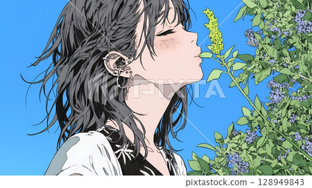 一名年輕女子做出親吻手勢（請求親吻） 128949843