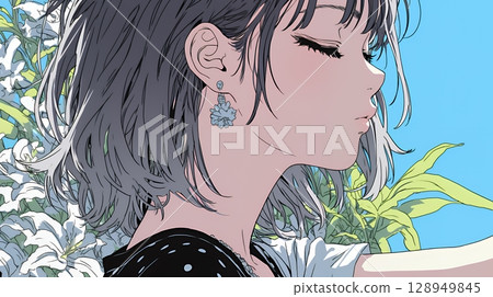 一名年輕女子做出親吻手勢（請求親吻） 128949845