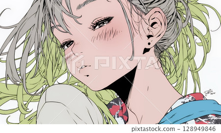 一名年輕女子做出親吻手勢（請求親吻） 128949846