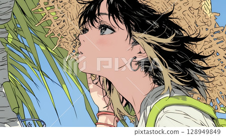 一名年輕女子做出親吻手勢(請求親吻) 一名年輕女子做出親吻手勢(請求親吻) 128949849