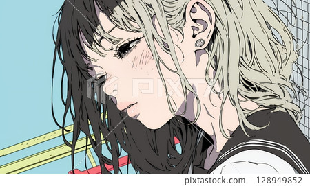 一名年輕女子做出親吻手勢（請求親吻） 128949852