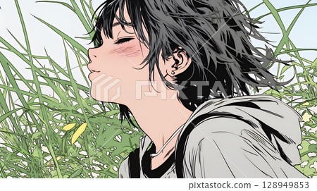 一名年輕女子做出親吻手勢（請求親吻） 128949853