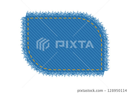 Patch denim Curved rectangular shape with stitches seam torn Frayed Rounded corner edges jeans label fashion Patch denim Curved rectangular shape with stitches seam torn Frayed Rounded corner edges jeans label fashion 128950114