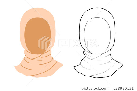 Hijab Hat Scarf. Muslim Head Fashion accessory cap clothing technical illustration. Vector headgear for Men, women Hijab Hat Scarf. Muslim Head Fashion accessory cap clothing technical illustration. Vector headgear for Men, women 128950131