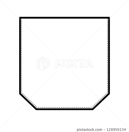 U-line Top-stitched Patch Pocket technical fashion illustration. Flat apparel template front view. Women, men unisex  128950134