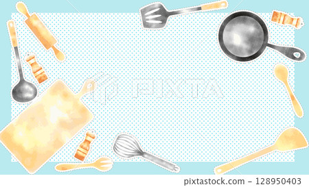 Watercolor style cute kitchen utensils illustration frame Watercolor style cute kitchen utensils illustration frame 128950403