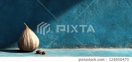 Natural textures and shapes on blue background 128950473