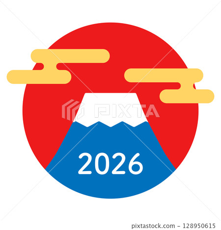 2026 年新年霧雲與富士山插畫 2026 年新年霧雲與富士山插畫 128950615