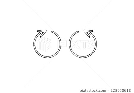 Hand-drawn rotating arrow set: right rotation, left rotation 128950618