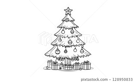 Simple Christmas tree hand drawn line drawing hand drawn illustration Simple Christmas tree hand drawn line drawing hand drawn illustration 128950833