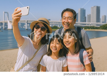 現今小學生的暑假生活 家庭照 旅行 128951014