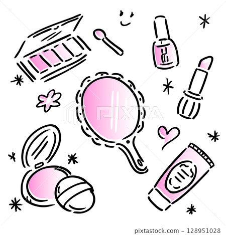 可愛的化妝品插圖素材集 128951028