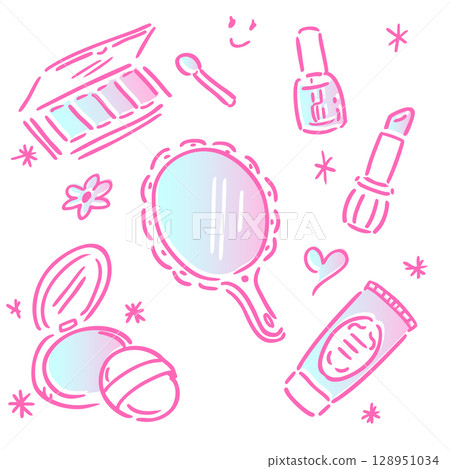 可愛的化妝品插圖素材集 128951034