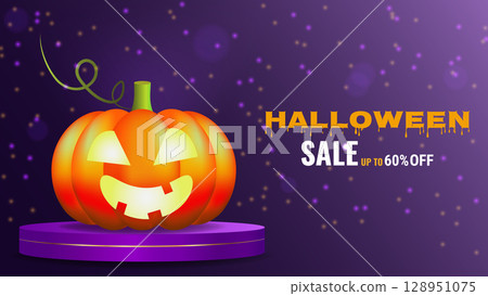 Halloween sale promo banner template offer design. Festive creepy design poster website. Vector illustration. Halloween sale promo banner template offer design. Festive creepy design poster website. Vector illustration. 128951075