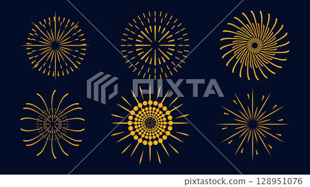 Abstract fireworks on a Dark Blue Background. Design for New Year Christmas wedding festival birthday national holiday and advertising campaign. For postcard poster banner animation. 128951076