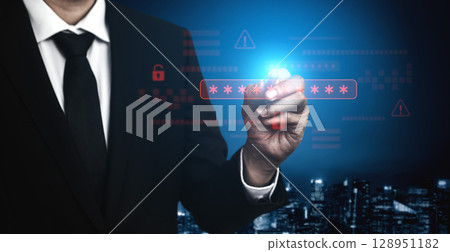 Password security breach warning with red asterisk box Vouch 128951182
