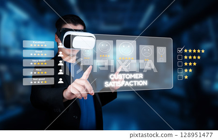 Virtual Reality Customer Experience Feedback and Satisfaction Survey with Rating System in a Modern Digital Business Environment XDMCP Virtual Reality Customer Experience Feedback and Satisfaction Survey with Rating System in a Modern Digital Business Environment XDMCP 128951477