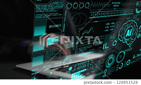 AI Brain Processing Data with Generative Artificial Intelligence Concept Thunk 128951528