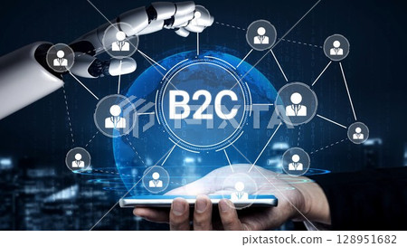 B2C Business Model with Consumer Delivery, Retail, and Growth Icons Muxer 128951682