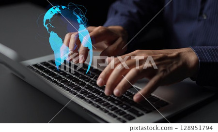 Global network connection visualization showing data exchange Thunk 128951794