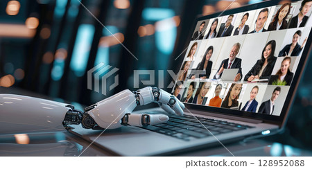 Business people on video conference for brisk virtual group meeting 128952088