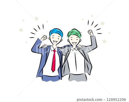 同事商人互相摟著胳膊,握拳 | 商業插畫系列 同事商人互相摟著胳膊,握拳 | 商業插畫系列 128952206
