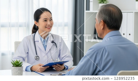 Doctor Consulting Elderly Patient in Office - AI-generated image 128952235
