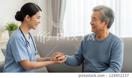 Nurse Providing Compassionate Care to Elderly Patient - AI-generated i 128952237