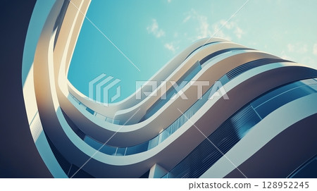 Curvilinear balcony modern architecture futuristic office apartment building Curvilinear balcony modern architecture futuristic office apartment building 128952245