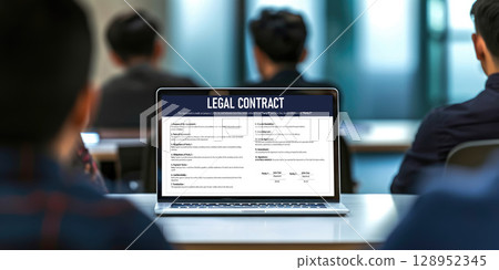 Digital legal contract provide terms and conditions document brisk on screen 128952345