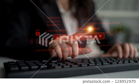 Password security breach warning with red asterisk box Latch 128952970