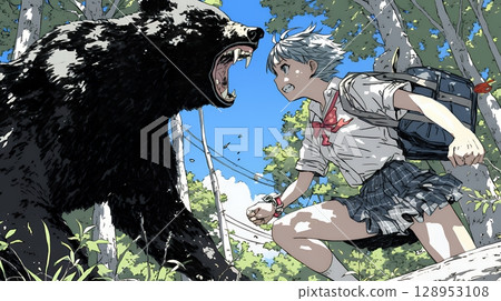 High school girl fighting a bear 128953108