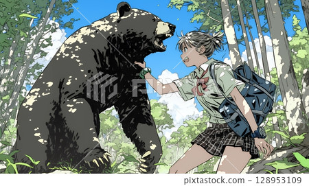 High school girl fighting a bear 128953109