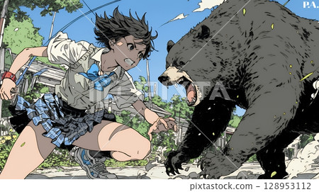 High school girl fighting a bear 128953112