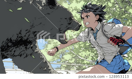 High school girl fighting a bear 128953113