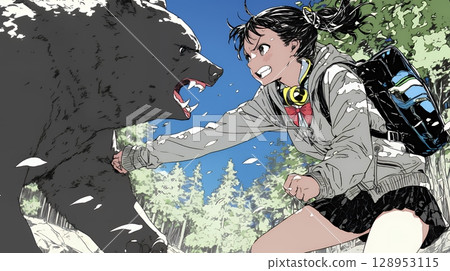 High school girl fighting a bear 128953115
