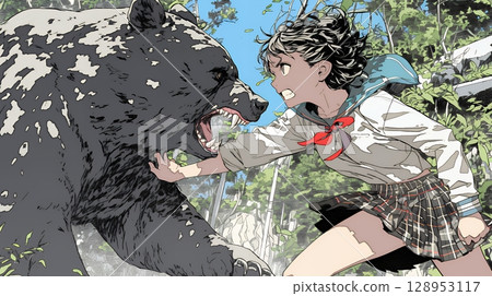 High school girl fighting a bear 128953117