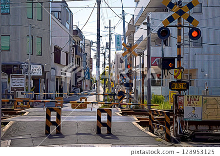 Keisei Kanamachi Line, railroad crossing just before Shibamata Station Keisei Kanamachi Line, railroad crossing just before Shibamata Station 128953125