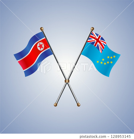 North Korea and Tuvalu flag. Vector Illustration 128953145