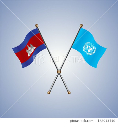 North Korea and United Nations flag. Vector Illustration 128953150