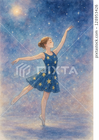 星空下的花蕾少女｜夢幻水彩童話舞者畫 128953426